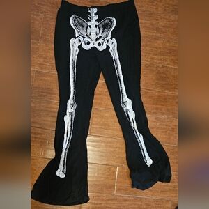 Trickz And Treatz Black Skeleton Print Flare Pants 1x